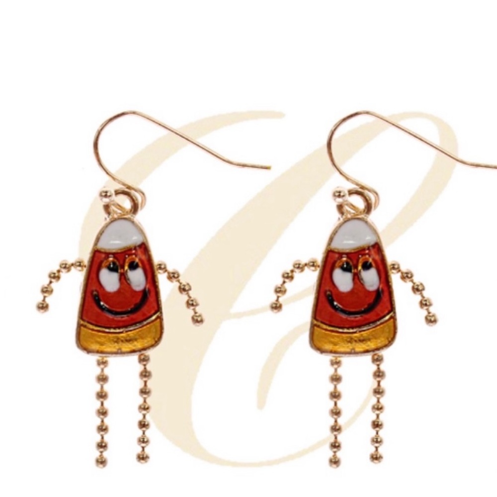 💖 Halloween Candy Corn Gold Earrings NEW - Picture 3 of 3